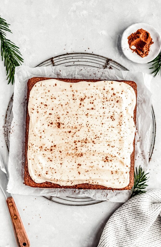 easy gluten free gingerbread cake on a cooling rack