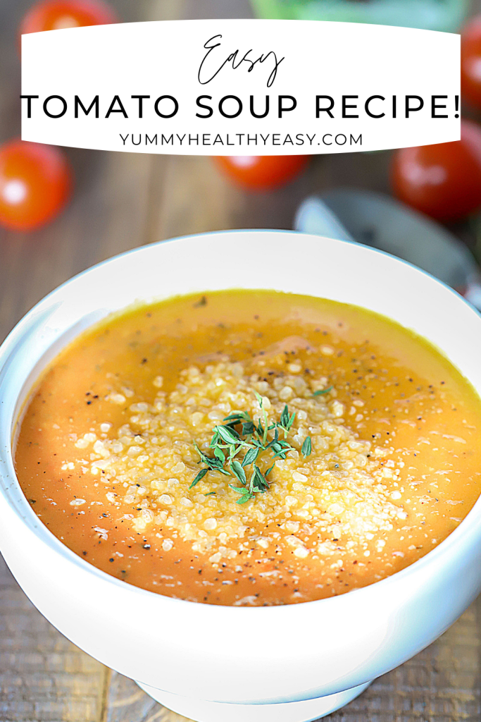 This is the Easiest Tomato Soup Recipe you'll ever make! Tomatoes, bell peppers, onion, garlic and spices are roasted and then blended up to make a delicious, easy soup that everyone will love. It's the perfect side dish to a grilled cheese sandwich! #soup #dinner #healthy #yummy #tomato #vegetablesThis is the Easiest Tomato Soup Recipe you'll ever make! Tomatoes, bell peppers, onion, garlic and spices are roasted and then blended up to make a delicious, easy soup that everyone will love. It's the perfect side dish to a grilled cheese sandwich! #soup #dinner #healthy #yummy #tomato #vegetables via @jennikolaus