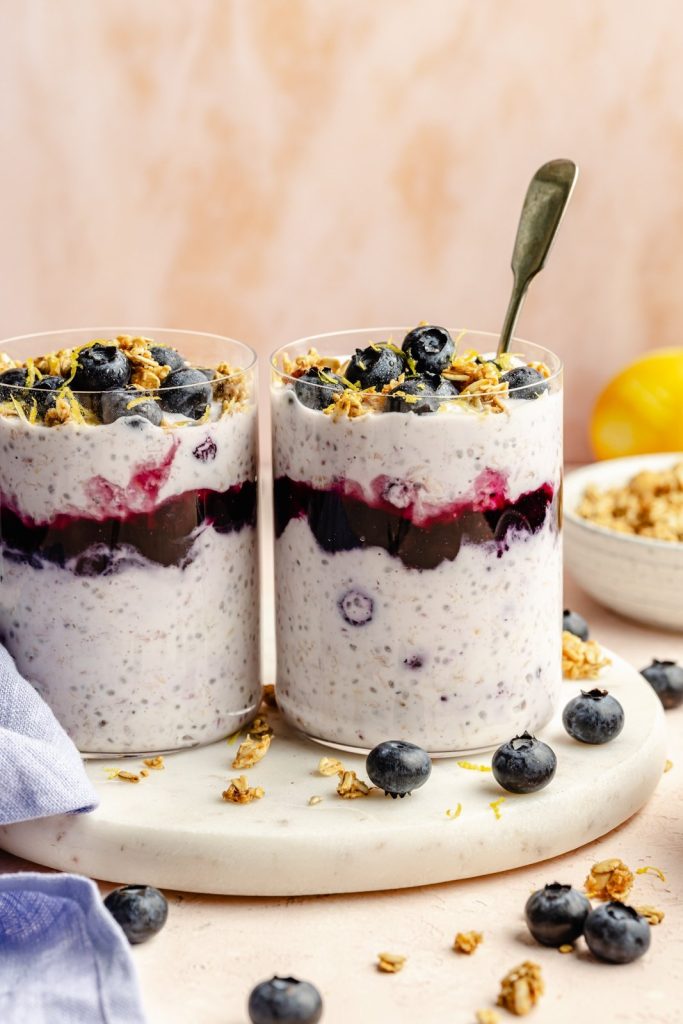 lemon blueberry overnight oats in a jar