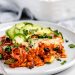 slice of vegetarian enchilada casserole on a plate