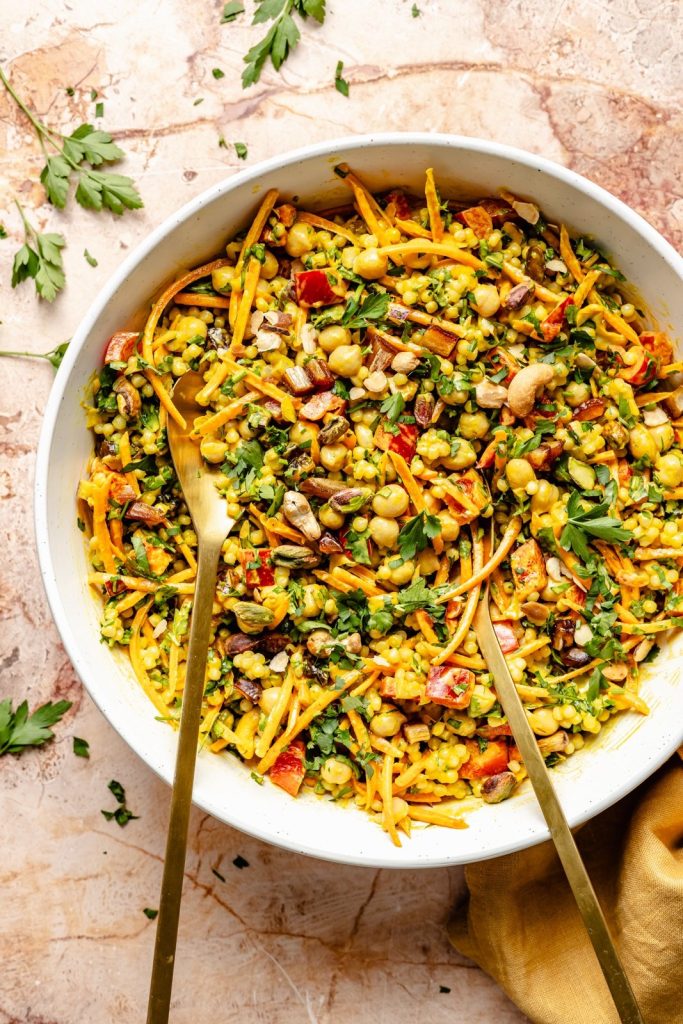 curried chickpea couscous salad in a bowl