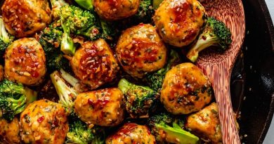 one pan meatballs and broccoli in a skillet