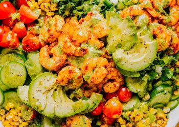This Blackened Shrimp and Corn Salad is the perfect summer salad that is flavorful, filling and easily comes together in under 30 minutes! The cilantro lime dressing ties it all together with a bright, zesty finish!