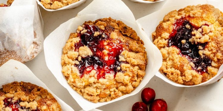 cranberry orange muffins in paper liners