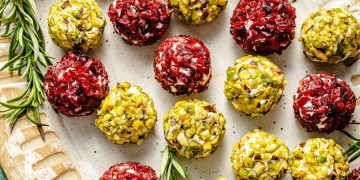 holiday cheese truffles on a serving platter