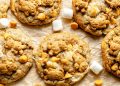 teddy graham marshmallow banana cookies on parchment paper